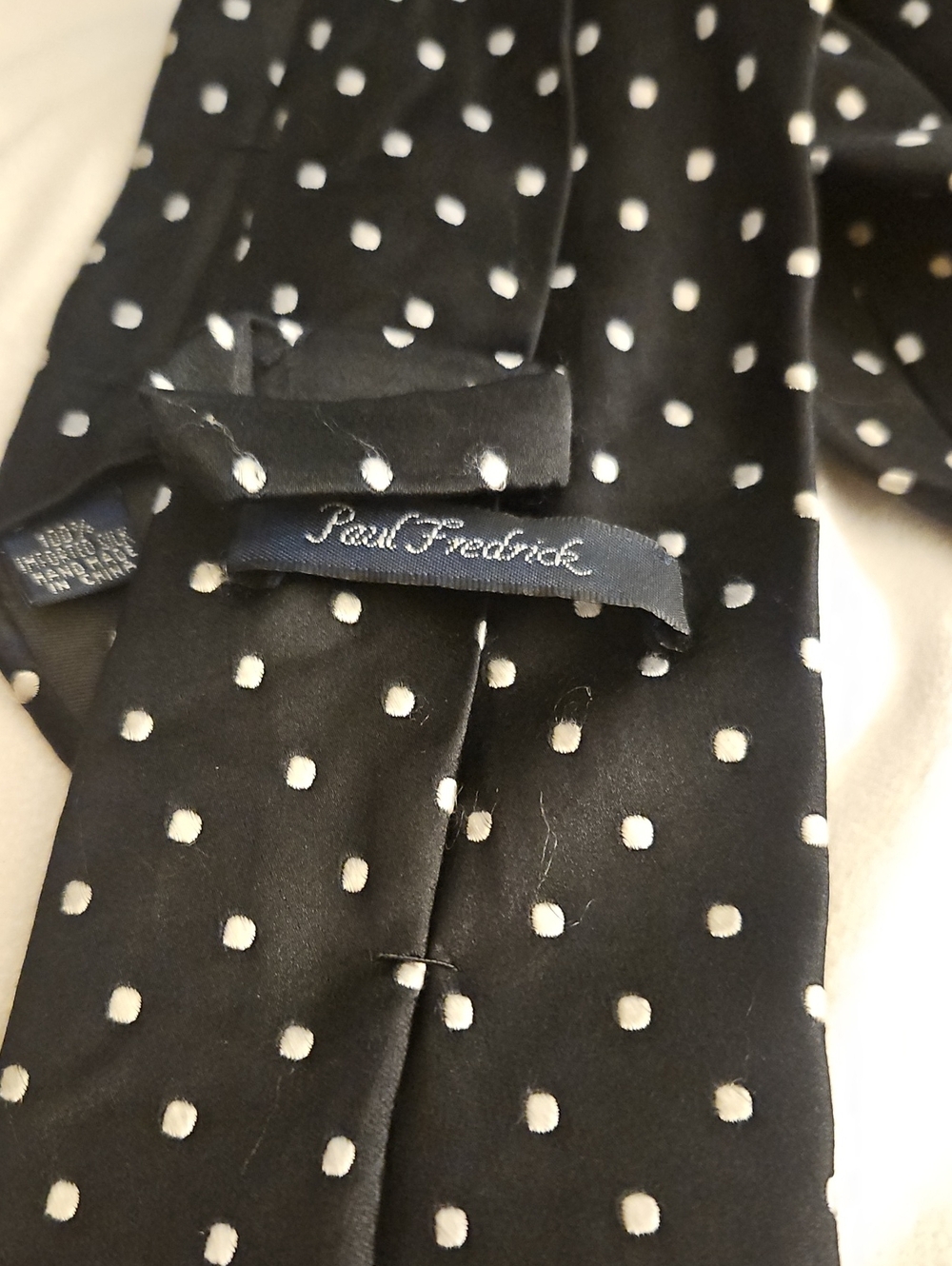PAUL FREDRICK Black & White Embroidered Polka Dot Silk Tie - Picture 6 of 8